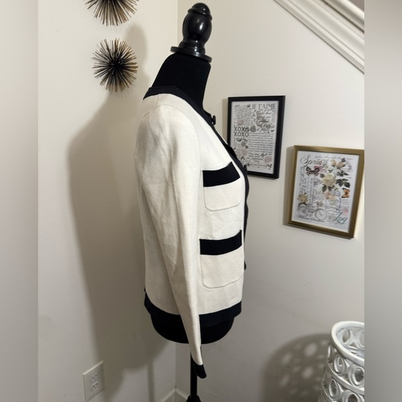 kate spade color block cardigan in white with black accents size small - Picture 3 of 10